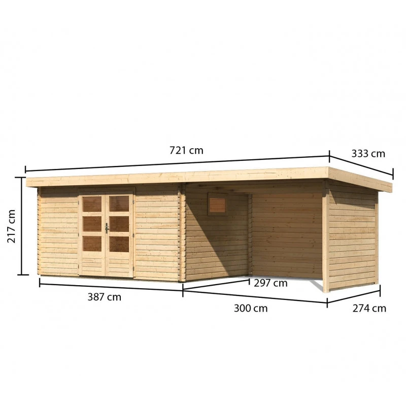 Abri De Jardin 11,49m² En Bois Massif 40mm Trittau 5 Avec Appentis 330cm, Paroi Arrière Et Latérale – Karibu 2 Abri De Jardin 11,49m² En Bois Massif 40mm Trittau 5 Avec Appentis 330cm, Paroi Arrière Et Latérale – Karibu – Image 2