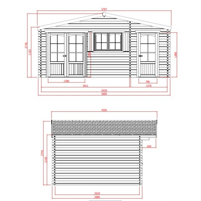 Abri De Jardin 22,04m² En Sapin Blanc FSC 40mm ROSTOCK + Shingles Rouges - SOLID 3 Abri De Jardin 22,04m² En Sapin Blanc FSC 40mm ROSTOCK + Shingles Rouges - SOLID – Image 3
