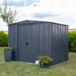 Abri De Jardin 3,65m² Toit Double Pente En Acier Galvanisé Anthracite Spacemaker -Jardin Extérieur Boutique abri de jardin 365m toit double pente en acier galvanise anthracite spacemaker 2