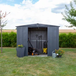 Abri De Jardin 3,65m² Toit Double Pente En Acier Galvanisé Anthracite Spacemaker -Jardin Extérieur Boutique abri de jardin 365m toit double pente en acier galvanise anthracite spacemaker 4