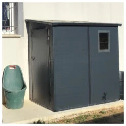 Abri De Jardin Adossé En Résine Anthracite 2,09m² + Kit De Fondation - JOBU -Jardin Extérieur Boutique abri de jardin adosse en resine anthracite 212m kit de fondation jobu 2