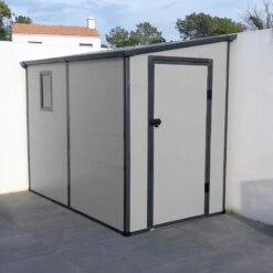 Abri De Jardin Adossé En Résine Gris Clair 3,55m² + Kit De Fondation - JOBU -Jardin Extérieur Boutique abri de jardin adosse en resine anthracite 353m kit de fondation jobu 2