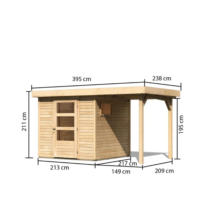 Abri De Jardin En Bois 4,62m² Freiburg 2 Avec Appentis De 1,50 M - Karibu 3 Abri De Jardin En Bois 4,62m² Freiburg 2 Avec Appentis De 1,50 M - Karibu – Image 3