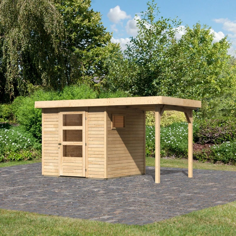 Abri De Jardin En Bois 4,62m² Freiburg 2 Avec Appentis De 1,50 M - Karibu 1 Abri De Jardin En Bois 4,62m² Freiburg 2 Avec Appentis De 1,50 M - Karibu