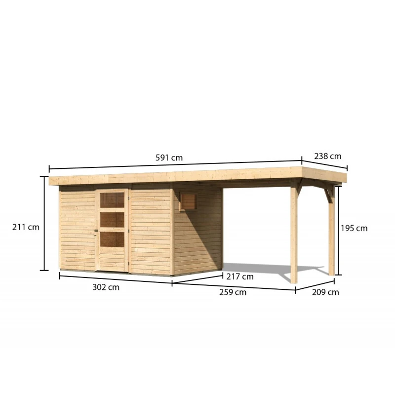 Abri De Jardin En Bois 6,55m² Avec Appentis De 2,80 M Freiburg 4 - Karibu 3 Abri De Jardin En Bois 6,55m² Avec Appentis De 2,80 M Freiburg 4 - Karibu – Image 3