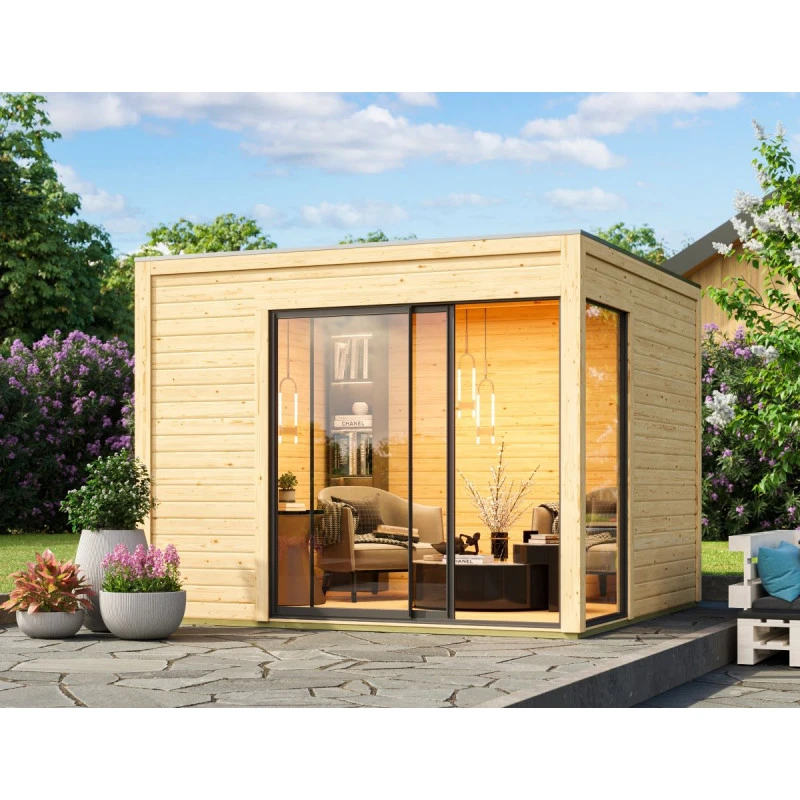 Abri De Jardin En Bois 9,49m² Avec Toit Plat - Dice 1 - Karibu 1 Abri De Jardin En Bois 9,49m² Avec Toit Plat - Dice 1 - Karibu