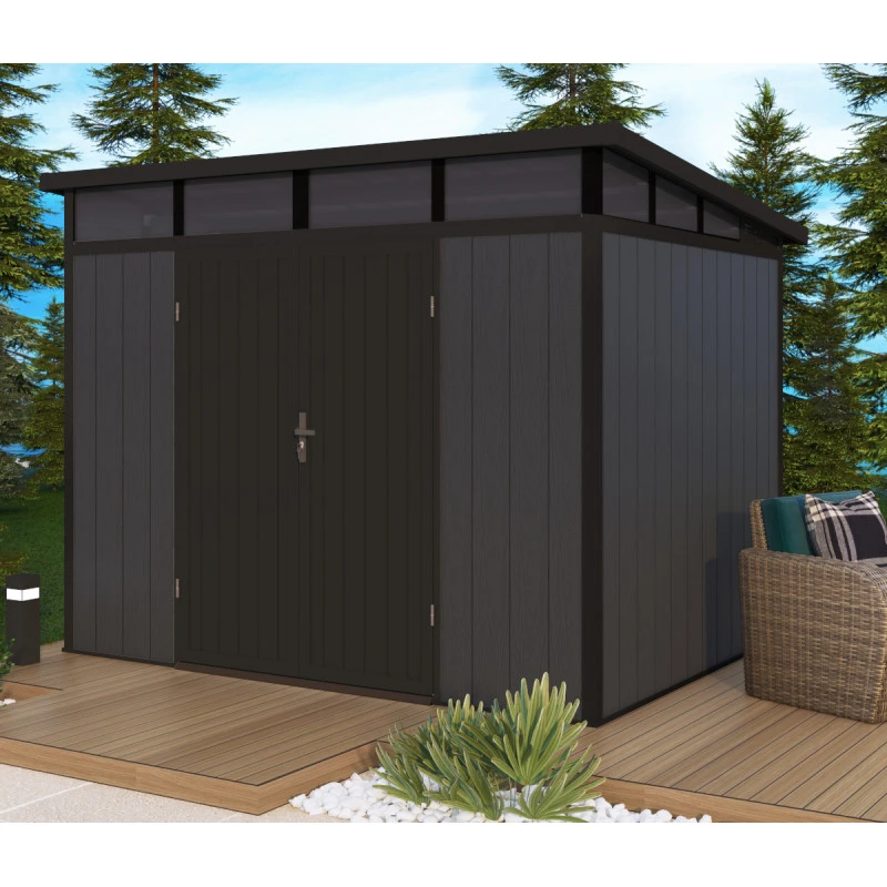 Abri De Jardin En Bois Composite 28mm Anthracite 6,69m² GORDON Skylight - Woodlife Garden 2 Abri De Jardin En Bois Composite 28mm Anthracite 6,69m² GORDON Skylight - Woodlife Garden – Image 2