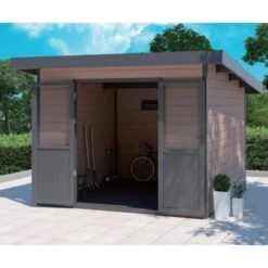 Abri De Jardin En Bois Composite 28mm Aspect Bois Vieilli 9m² PREMIUM Toit Plat - Woodlife Garden -Jardin Extérieur Boutique abri de jardin en bois composite 28mm aspect bois vieilli 9m premium toit plat woodlife garden 2