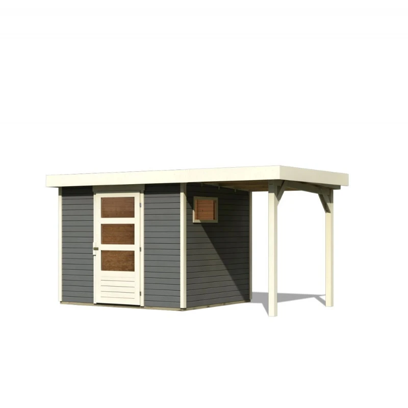 Abri De Jardin En Bois Gris Terre 5,25m² Avec Appentis De 1,50 M Freiburg 3 - Karibu 2 Abri De Jardin En Bois Gris Terre 5,25m² Avec Appentis De 1,50 M Freiburg 3 - Karibu – Image 2