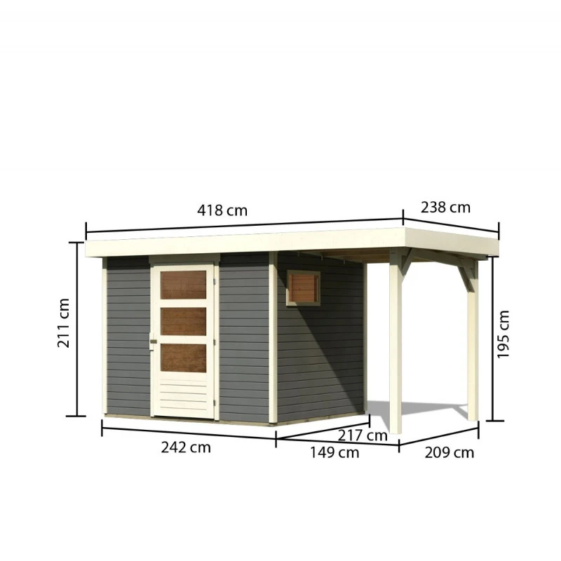 Abri De Jardin En Bois Gris Terre 5,25m² Avec Appentis De 1,50 M Freiburg 3 - Karibu 3 Abri De Jardin En Bois Gris Terre 5,25m² Avec Appentis De 1,50 M Freiburg 3 - Karibu – Image 3