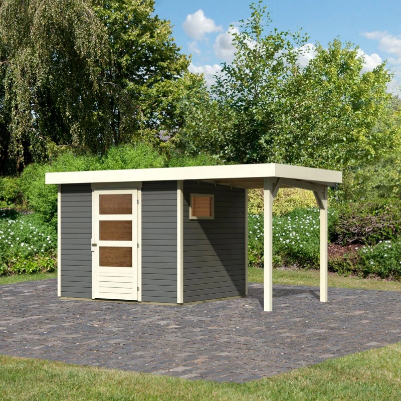 Abri De Jardin En Bois Gris Terre 5,25m² Avec Appentis De 1,50 M Freiburg 3 - Karibu 1 Abri De Jardin En Bois Gris Terre 5,25m² Avec Appentis De 1,50 M Freiburg 3 - Karibu