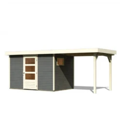 Abri De Jardin En Bois Gris Terre 6,55m² Avec Appentis De 2,40 M Freiburg 4 - Karibu -Jardin Extérieur Boutique abri de jardin en bois gris terre 655m avec appentis de 240 m freiburg 4 karibu 2