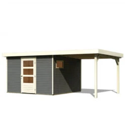 Abri De Jardin En Bois Gris Terre 9,24m² Freiburg 6 Avec Appentis De 2,40 M - Karibu -Jardin Extérieur Boutique abri de jardin en bois gris terre 924m freiburg 6 avec appentis de 240 m karibu 2