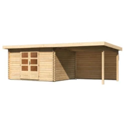 Abri De Jardin En Bois Massif 10,60m² Bastrup 7 Avec Appentis 300cm Et Paroi Arrière – Karibu -Jardin Extérieur Boutique abri de jardin en bois massif 1060m bastrup 7 avec appentis 300cm et paroi arriere woodfeeling 2