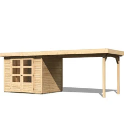 Abri De Jardin En Bois Massif 5,25m² Askola 3 Avec Appentis 280cm – Karibu -Jardin Extérieur Boutique abri de jardin en bois massif 525m askola 3 avec appentis 280cm woodfeeling 2