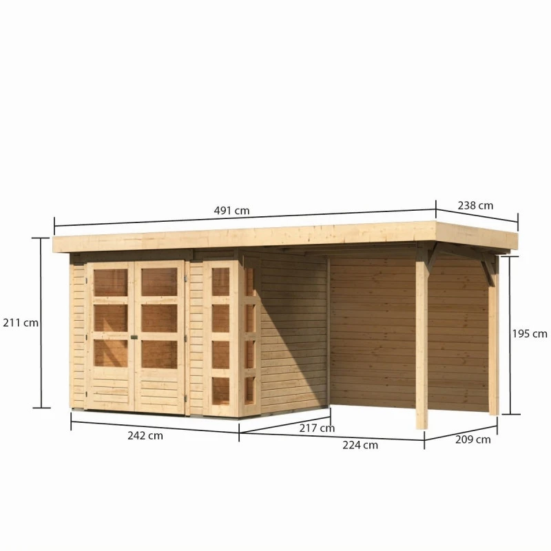 Abri De Jardin En Bois Massif 5,25m² Kerko 3 Avec Appentis 240cm Et Paroi Arrière – Karibu 2 Abri De Jardin En Bois Massif 5,25m² Kerko 3 Avec Appentis 240cm Et Paroi Arrière – Karibu – Image 2