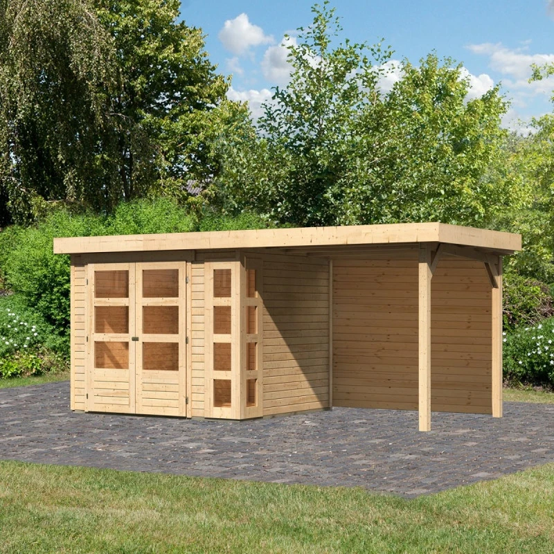Abri De Jardin En Bois Massif 5,25m² Kerko 3 Avec Appentis 240cm Et Paroi Arrière – Karibu 1 Abri De Jardin En Bois Massif 5,25m² Kerko 3 Avec Appentis 240cm Et Paroi Arrière – Karibu