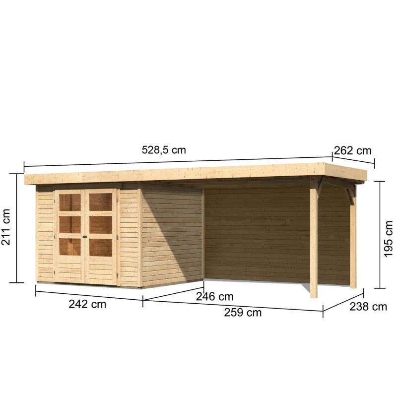 Abri De Jardin En Bois Massif 5,95m² Askola 3,5 Avec Appentis 280cm Et Paroi Arrière – Karibu 2 Abri De Jardin En Bois Massif 5,95m² Askola 3,5 Avec Appentis 280cm Et Paroi Arrière – Karibu – Image 2