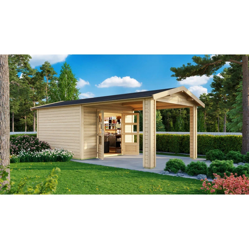 Abri De Jardin En Bois Massif 5,95m² Theres 3 Avec Un Auvent – Karibu 1 Abri De Jardin En Bois Massif 5,95m² Theres 3 Avec Un Auvent – Karibu