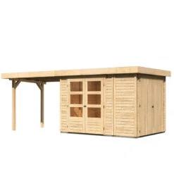 Abri De Jardin En Bois Massif 6,25m² Retola 2 Avec Armoire Intégrée Et Appentis 280cm – Karibu -Jardin Extérieur Boutique abri de jardin en bois massif 625m retola 2 avec armoire integree et appentis 280cm woodfeeling 2