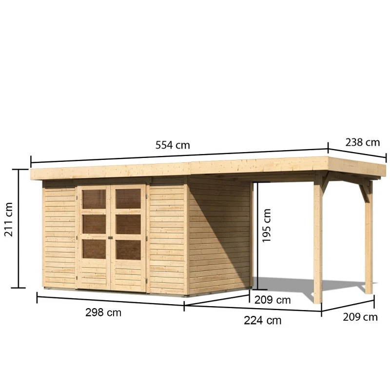 Abri De Jardin En Bois Massif 6,55m² Askola 4 Avec Appentis 240cm – Karibu 2 Abri De Jardin En Bois Massif 6,55m² Askola 4 Avec Appentis 240cm – Karibu – Image 2