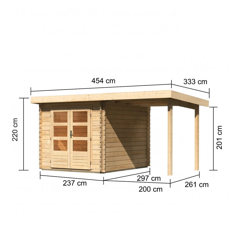 Abri De Jardin En Bois Massif 7,04m² Bastrup 4 Avec Appentis 200cm – Karibu 2 Abri De Jardin En Bois Massif 7,04m² Bastrup 4 Avec Appentis 200cm – Karibu – Image 2