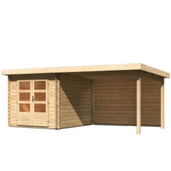Abri De Jardin En Bois Massif 7,04m² Bastrup 4 Avec Appentis 300cm Et Paroi Arrière – Karibu -Jardin Extérieur Boutique abri de jardin en bois massif 704m bastrup 4 avec appentis 300cm et paroi arriere woodfeeling 2