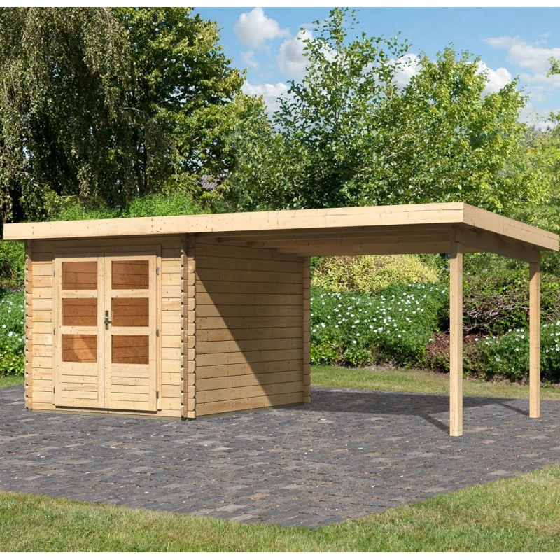 Abri De Jardin En Bois Massif 7,04m² Bastrup 4 Avec Appentis 300cm – Karibu 1 Abri De Jardin En Bois Massif 7,04m² Bastrup 4 Avec Appentis 300cm – Karibu