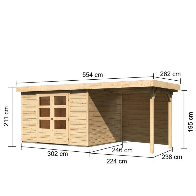 Abri De Jardin En Bois Massif 7,43m² Askola 5 Avec Appentis 240cm Et Paroi Arrière – Karibu 2 Abri De Jardin En Bois Massif 7,43m² Askola 5 Avec Appentis 240cm Et Paroi Arrière – Karibu – Image 2