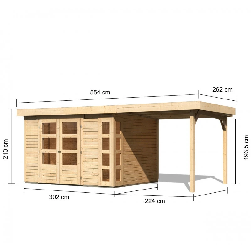 Abri De Jardin En Bois Massif 7,43m² Kerko 5 Avec Appentis 240cm – Karibu 2 Abri De Jardin En Bois Massif 7,43m² Kerko 5 Avec Appentis 240cm – Karibu – Image 2