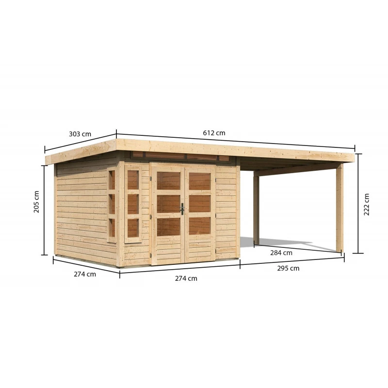 Abri De Jardin En Bois Massif 7,50m² Kastorf 6 Avec Appentis 320cm – Karibu 2 Abri De Jardin En Bois Massif 7,50m² Kastorf 6 Avec Appentis 320cm – Karibu – Image 2