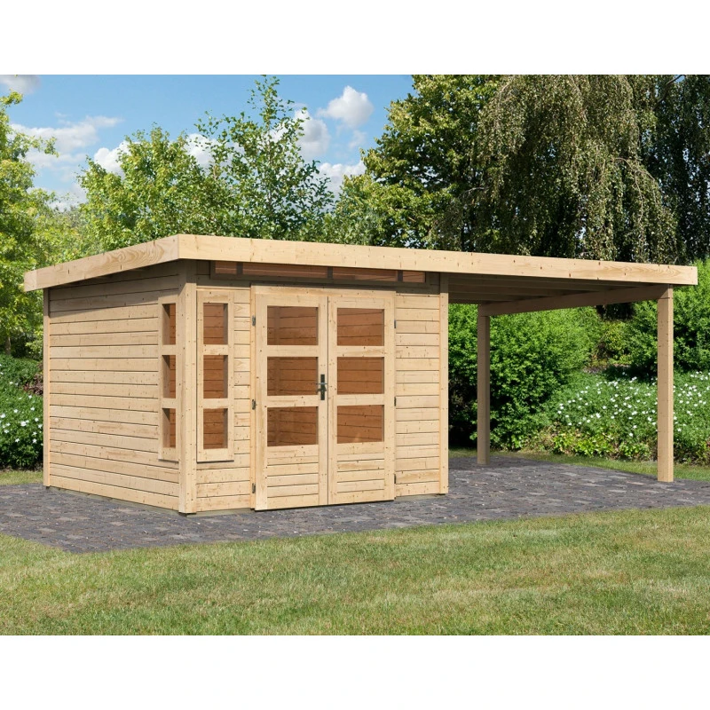 Abri De Jardin En Bois Massif 7,50m² Kastorf 6 Avec Appentis 320cm – Karibu 1 Abri De Jardin En Bois Massif 7,50m² Kastorf 6 Avec Appentis 320cm – Karibu