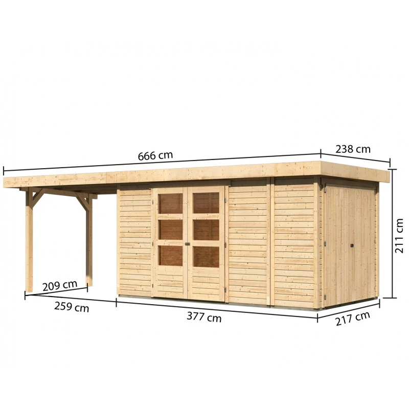 Abri De Jardin En Bois Massif 8,18m² Retola 5 Avec Armoire Intégrée Et Appentis 280cm – Karibu 2 Abri De Jardin En Bois Massif 8,18m² Retola 5 Avec Armoire Intégrée Et Appentis 280cm – Karibu – Image 2