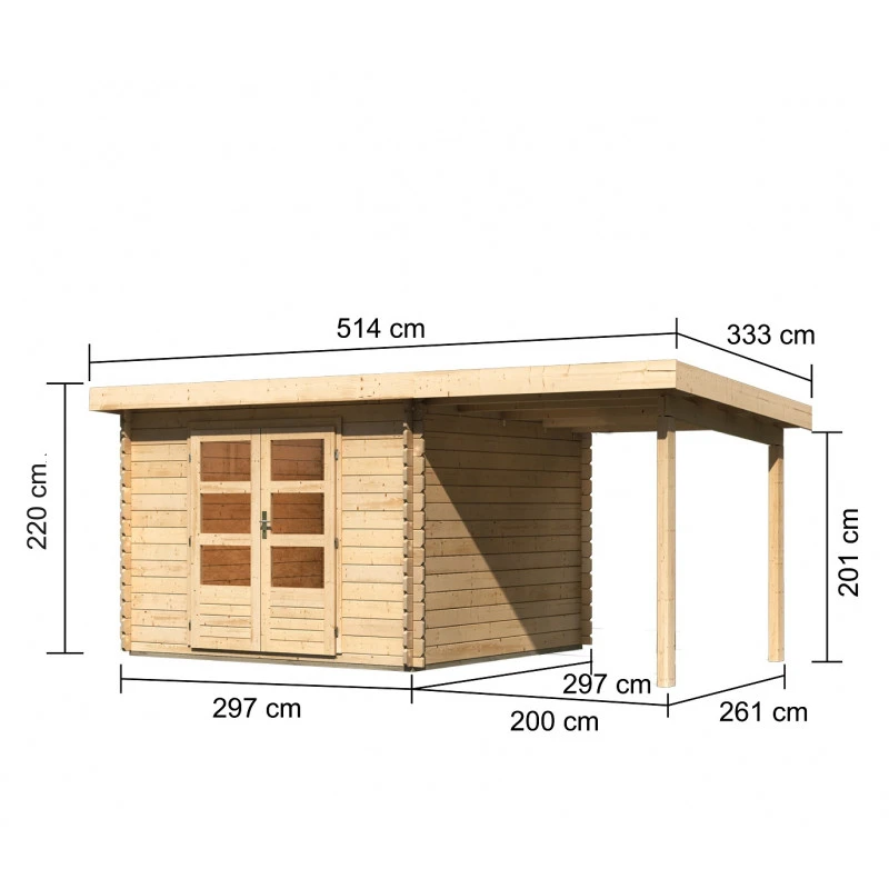 Abri De Jardin En Bois Massif 8,82m² Bastrup 5 Avec Appentis 200cm – Karibu 2 Abri De Jardin En Bois Massif 8,82m² Bastrup 5 Avec Appentis 200cm – Karibu – Image 2