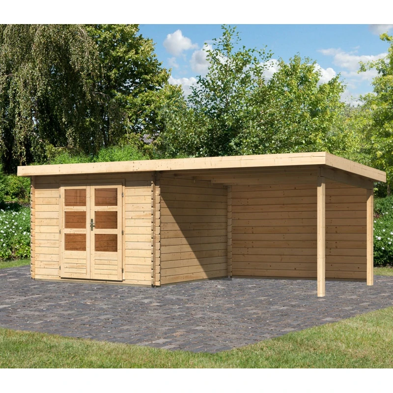 Abri De Jardin En Bois Massif 8,82m² Bastrup 5 Avec Appentis 300cm Et Paroi Arrière – Karibu 1 Abri De Jardin En Bois Massif 8,82m² Bastrup 5 Avec Appentis 300cm Et Paroi Arrière – Karibu