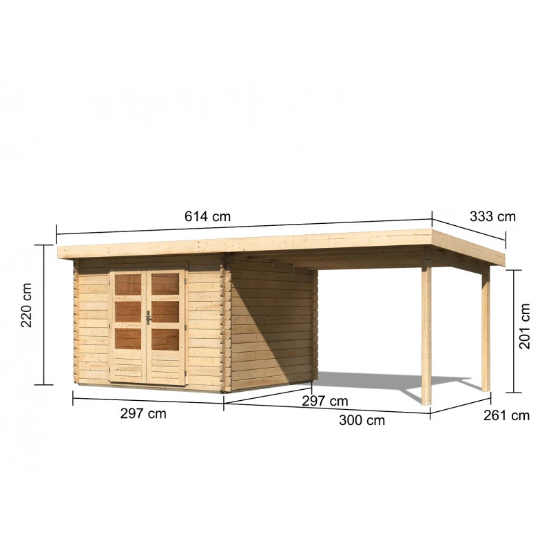 Abri De Jardin En Bois Massif 8,82m² Bastrup 5 Avec Appentis 300cm – Karibu 2 Abri De Jardin En Bois Massif 8,82m² Bastrup 5 Avec Appentis 300cm – Karibu – Image 2