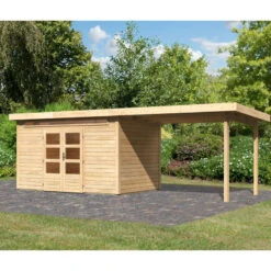 Abri De Jardin En Bois Massif 8,88m² Kandern 7 Avec Appentis 320cm – Karibu