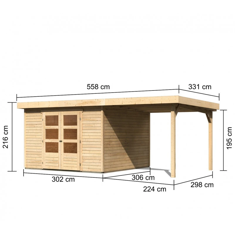 Abri De Jardin En Bois Massif 9,24m² Askola 6 Avec Appentis 240cm – Karibu 3 Abri De Jardin En Bois Massif 9,24m² Askola 6 Avec Appentis 240cm – Karibu – Image 3