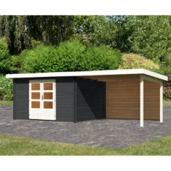 Abri De Jardin En Bois Massif Anthracite 10,60m² Bastrup 7 Avec Appentis 300cm Et Paroi Arrière – Karibu