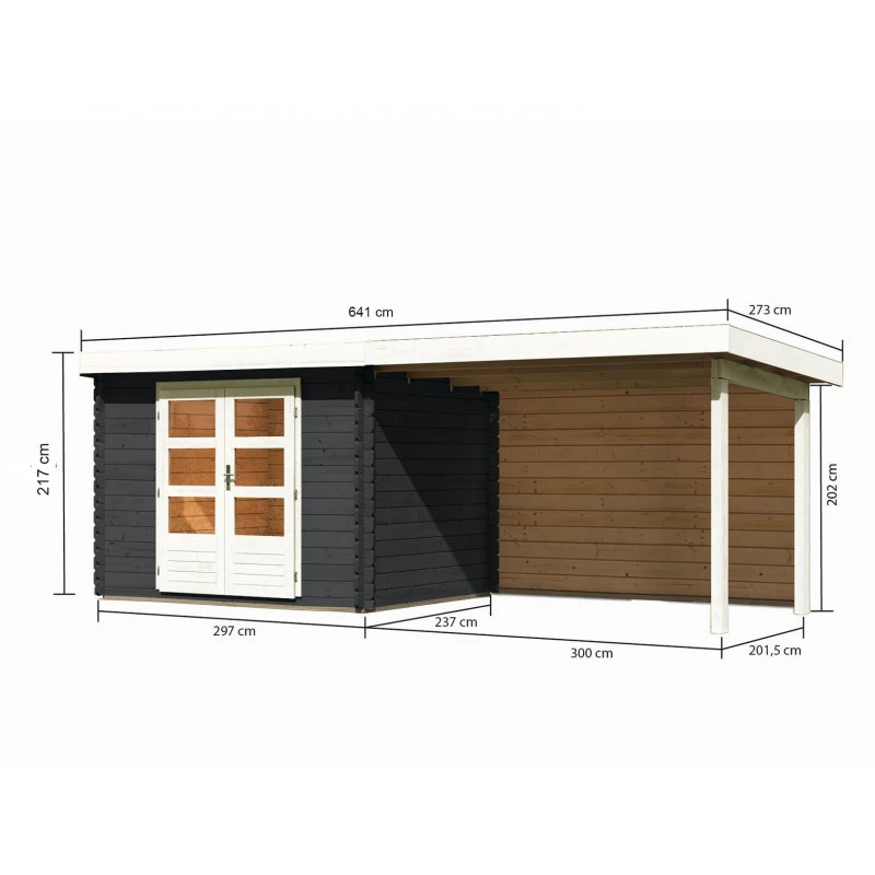 Abri De Jardin En Bois Massif Anthracite 7,04m² Bastrup 3 Avec Appentis 300cm Et Paroi Arrière – Karibu 3 Abri De Jardin En Bois Massif Anthracite 7,04m² Bastrup 3 Avec Appentis 300cm Et Paroi Arrière – Karibu – Image 3