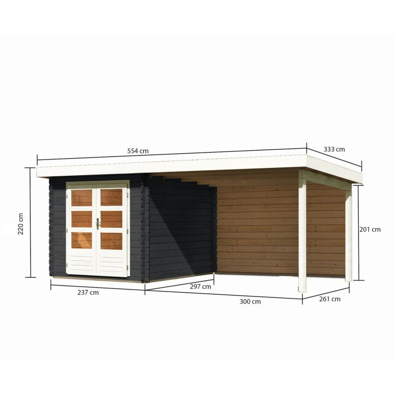 Abri De Jardin En Bois Massif Anthracite 7,04m² Bastrup 4 Avec Appentis 300cm Et Paroi Arrière – Karibu 2 Abri De Jardin En Bois Massif Anthracite 7,04m² Bastrup 4 Avec Appentis 300cm Et Paroi Arrière – Karibu – Image 2