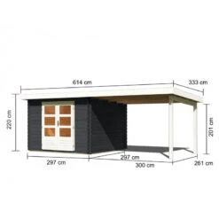 Abri De Jardin En Bois Massif Anthracite 8,82m² Bastrup 5 Avec Appentis 300cm – Karibu -Jardin Extérieur Boutique abri de jardin en bois massif anthracite 882m bastrup 5 avec appentis 300cm woodfeeling 2