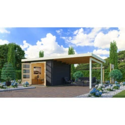 Abri De Jardin En Bois Massif Anthracite 8,82m² Bastrup 5 Avec Appentis 300cm – Karibu -Jardin Extérieur Boutique abri de jardin en bois massif anthracite 882m bastrup 5 avec appentis 300cm woodfeeling 3