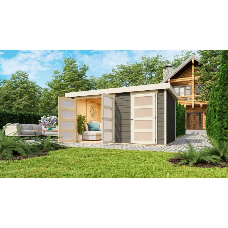 Abri De Jardin En Bois Massif Gris Terre 10,98m² Avec Cloison Intérieure Mühlentrup 2 – Karibu 2 Abri De Jardin En Bois Massif Gris Terre 10,98m² Avec Cloison Intérieure Mühlentrup 2 – Karibu – Image 2
