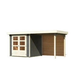 Abri De Jardin En Bois Massif Gris Terre 4,62m² Askola 2 Avec Appentis 240cm Et Paroi Arrière – Karibu -Jardin Extérieur Boutique abri de jardin en bois massif gris terre 462m askola 2 avec appentis 240cm et paroi arriere woodfeeling 2