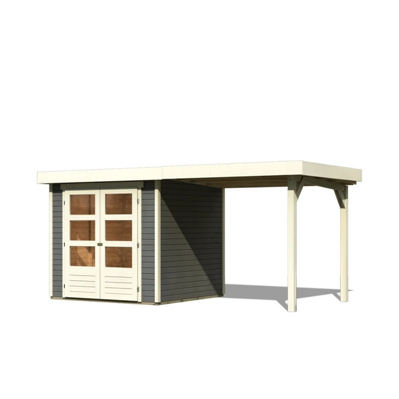 Abri De Jardin En Bois Massif Gris Terre 4,62m² Askola 2 Avec Appentis 240cm – Karibu 3 Abri De Jardin En Bois Massif Gris Terre 4,62m² Askola 2 Avec Appentis 240cm – Karibu – Image 3