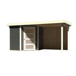 Abri De Jardin En Bois Massif Gris Terre 4,62m² Schwandorf 3 Avec Appentis 240cm Et Paroi Arrière – Karibu -Jardin Extérieur Boutique abri de jardin en bois massif gris terre 462m schwandorf 3 avec appentis 240cm et paroi arriere woodfeeling 2