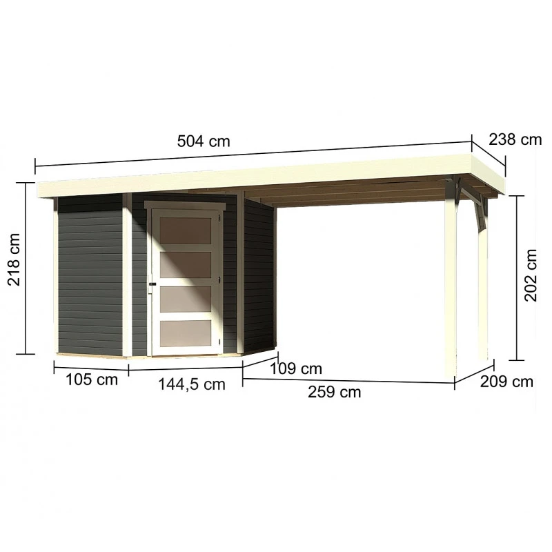 Abri De Jardin En Bois Massif Gris Terre 4,62m² Schwandorf 3 Avec Appentis 280cm – Karibu 2 Abri De Jardin En Bois Massif Gris Terre 4,62m² Schwandorf 3 Avec Appentis 280cm – Karibu – Image 2