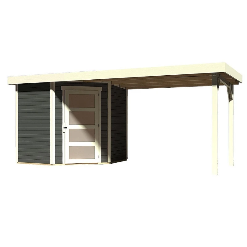 Abri De Jardin En Bois Massif Gris Terre 4,62m² Schwandorf 3 Avec Appentis 280cm – Karibu 3 Abri De Jardin En Bois Massif Gris Terre 4,62m² Schwandorf 3 Avec Appentis 280cm – Karibu – Image 3