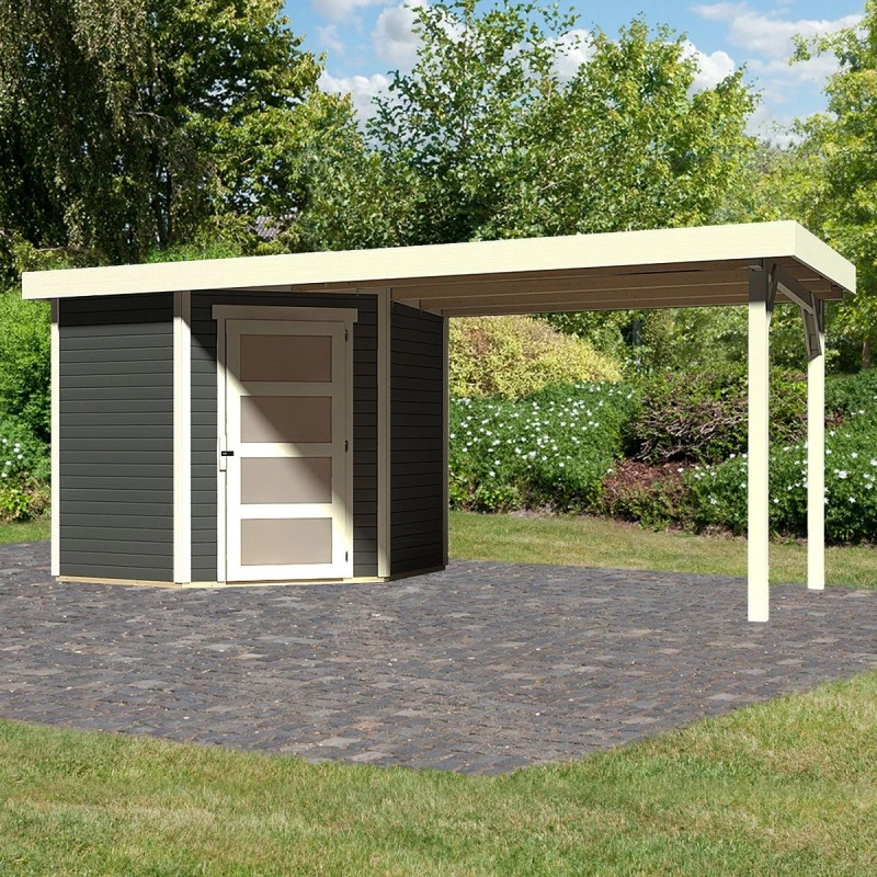 Abri De Jardin En Bois Massif Gris Terre 4,62m² Schwandorf 3 Avec Appentis 280cm – Karibu 1 Abri De Jardin En Bois Massif Gris Terre 4,62m² Schwandorf 3 Avec Appentis 280cm – Karibu